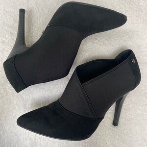 Suede ankle heels boots, pointed toe. Good condition, size 7.”